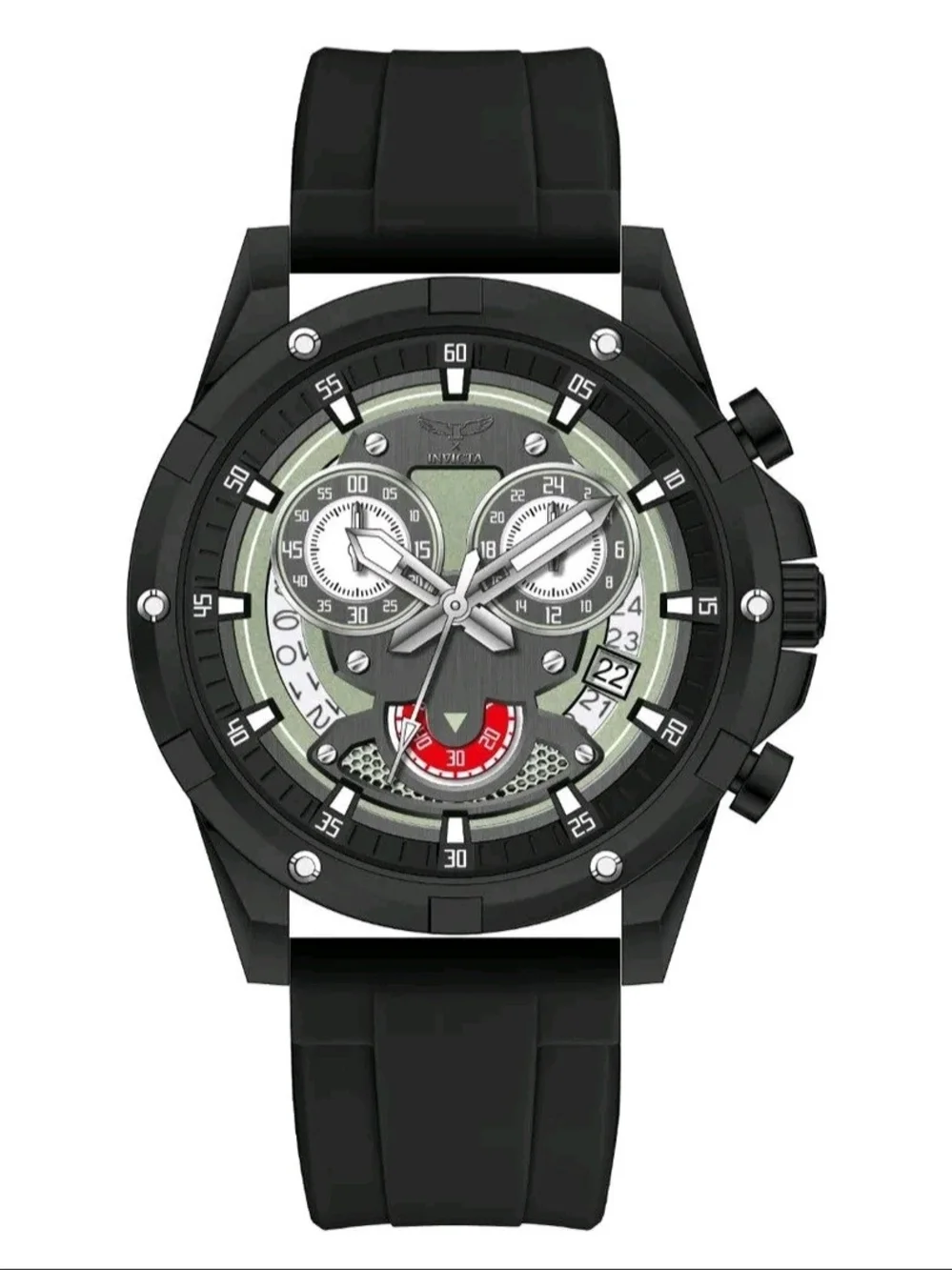 Invicta Black and Silver Sport Chronograph Watch with Red Accent